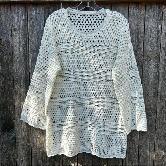 Cream Crochet Knit Sweater Size XL - Picture 1 of 8